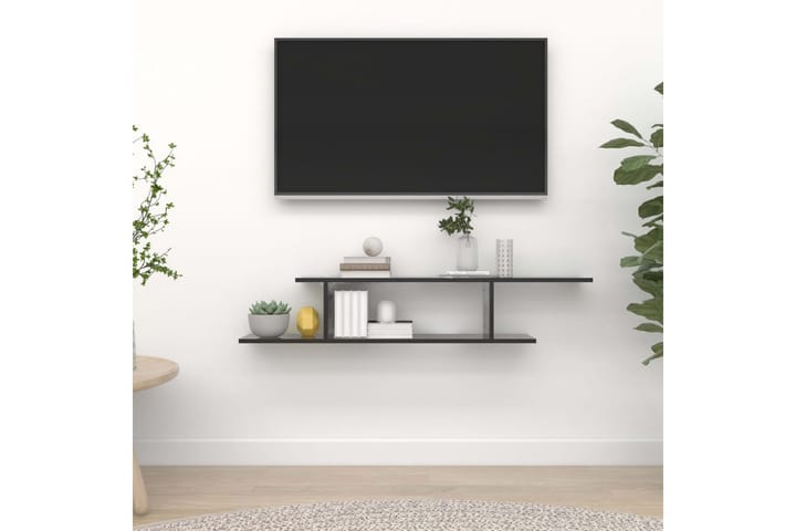 Väggmonterad tv-hylla svart högglans 125x18x23 cm spånskiva - Svart - Möbler - TV- & Mediamöbler - TV-hylla