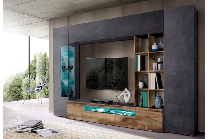 Tv-möbelset Basyun 290x191 cm - Glas/Antracit/Brun - Möbler - TV- & Mediamöbler - TV-möbelset