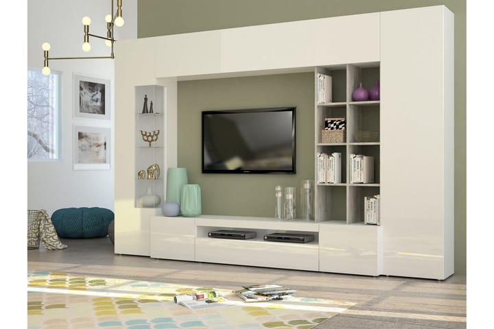 Tv-möbelset Basyun 290x191 cm - Glas/Vit/Betonggrå - Möbler - TV- & Mediamöbler - TV-möbelset