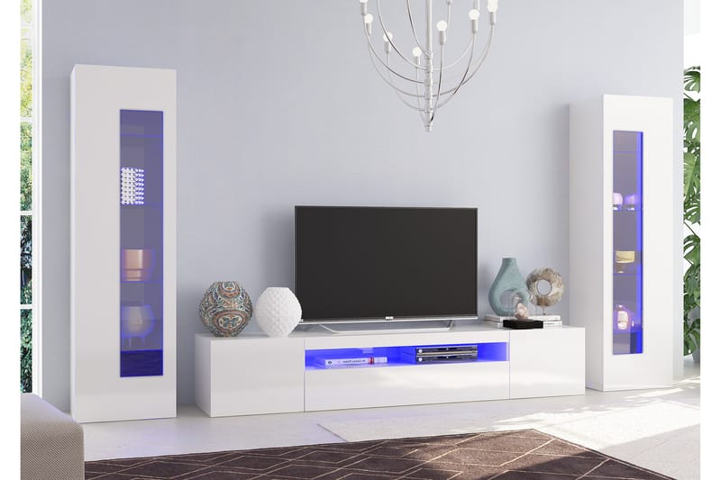 Tv-möbelset Davod 290x162 cm - Glas/Vit Högglans - Möbler - TV- & Mediamöbler - TV bänk & mediabänk