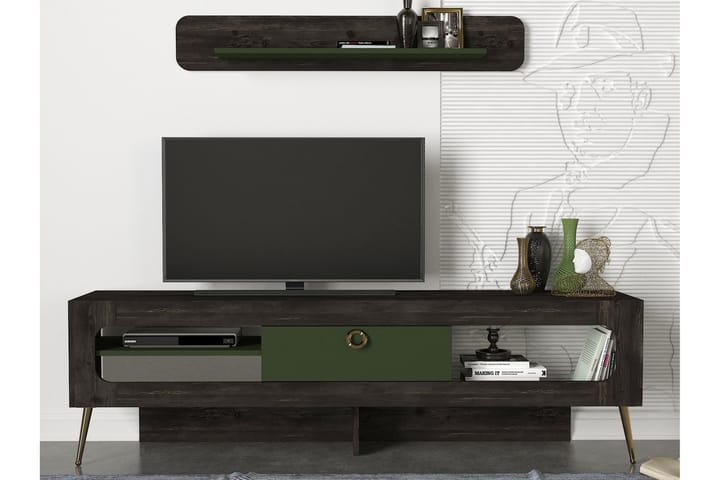 TV-Möbelset Dawnel 180 cm - Svart|Grön - Möbler - TV- & Mediamöbler - TV-möbelset