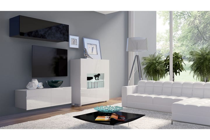 TV-möbelset Frick - Svart/Vit Högglans/Blå Led-Belysning - Möbler - Säng - Möbelset för sovrum
