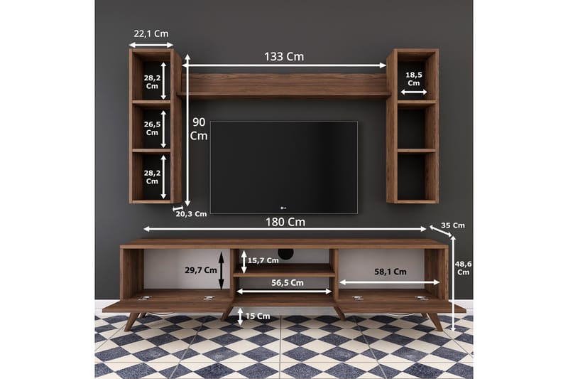 TV-Möbelset Horveryd 180 cm - Brun - Möbler - TV- & Mediamöbler - TV-möbelset