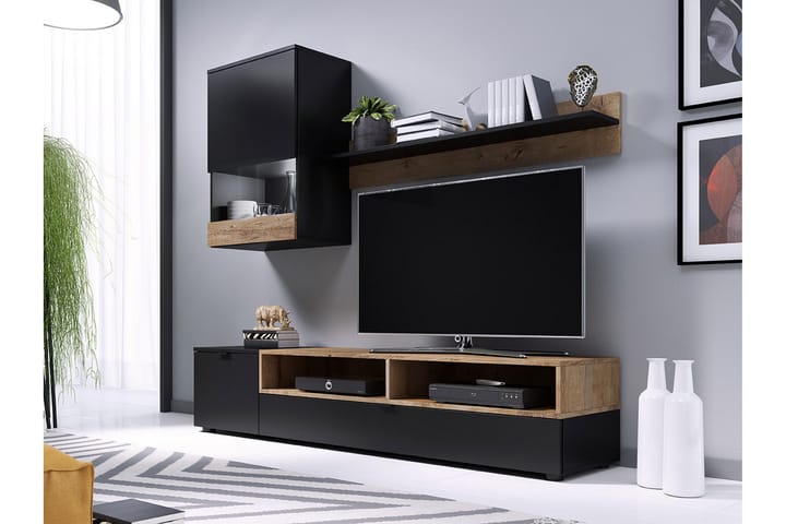 TV-möbelset & LED Pat 175x39x180 cm - Trä/natur/Svart - Möbler - TV- & Mediamöbler - TV-bänk & mediabänk