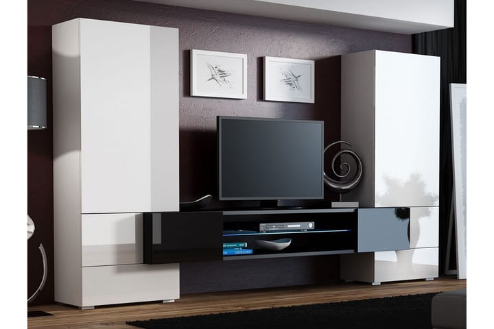 TV-möbelset & LED Tori 278x46x162 cm - Grå/Vit/RGB LED - Möbler - TV- & Mediamöbler - TV-möbelset