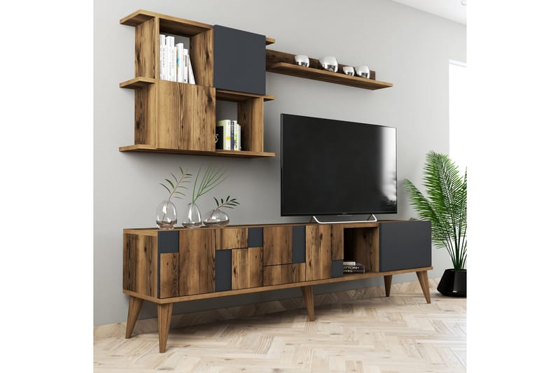 Tv-möbelset Moyano 180 cm - Mörkbrun/Antracit - Möbler - TV- & Mediamöbler - TV-skåp