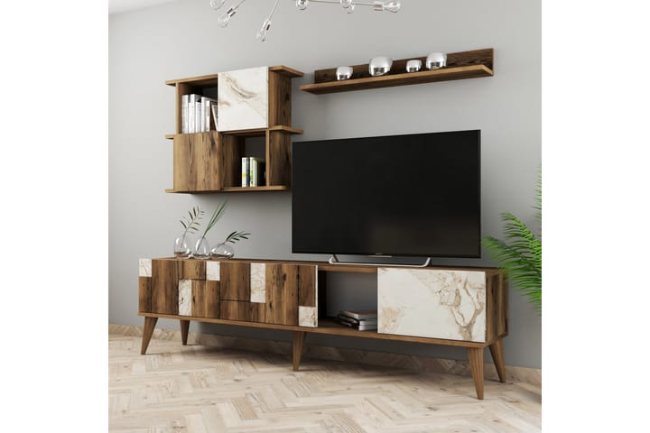 Tv-möbelset Moyano 180 cm - Vit/Mörkbrun - Möbler - TV- & Mediamöbler - TV-möbelset