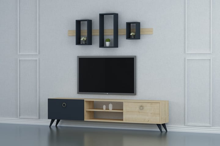 TV-Möbelset Pertzborn 180 cm - Ek|Antracit - Möbler - Bord & matgrupp - Avlastningsbord & sidobord - Sängbord & nattduksbord