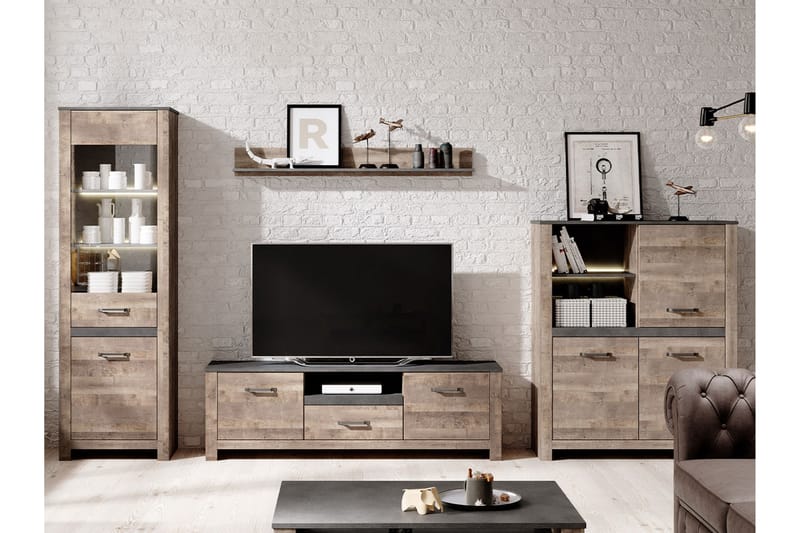 Tv-möbelset Sandesh 165x196x40 cm Vit LED - Natur - Möbler - TV- & Mediamöbler - TV-möbelset