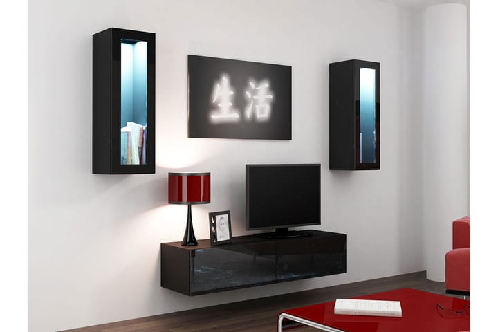 TV-möbelset Wishon 210x40x180 cm - Svart/Vit - Möbler - TV- & Mediamöbler - TV-möbelset