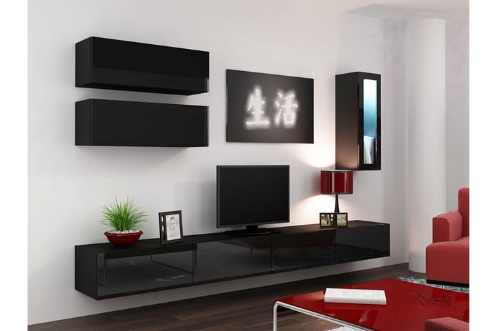TV-möbelset Wishon 280x40x180 cm - Svart/Vit - Möbler - TV- & Mediamöbler - TV-möbelset