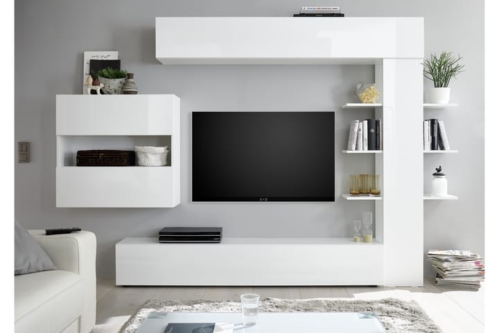 Väggkombination Selvena 295 cm med Hylla - Vit - Möbler - TV- & Mediamöbler - TV-möbelset
