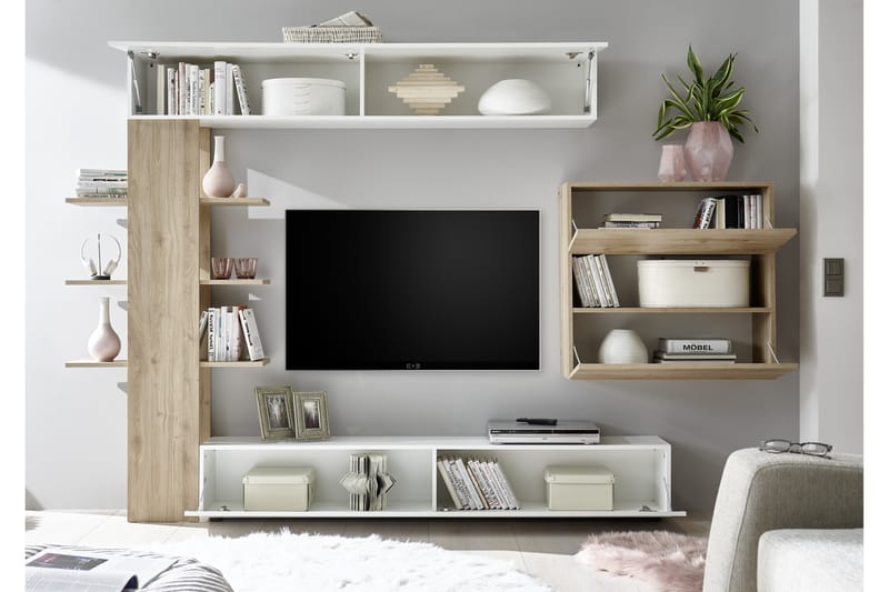 Väggkombination Selvena 295 cm - Vit|Trä|Natur - Möbler - TV- & Mediamöbler - TV-möbelset