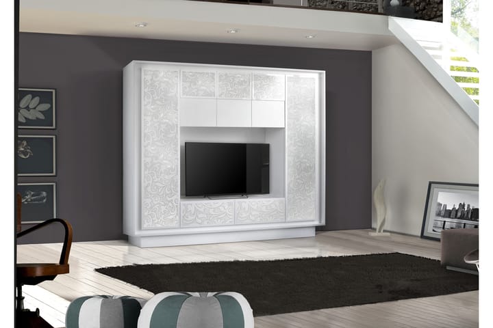 Väggkombination Sky 240 cm - Vit|Blomster - Möbler - TV- & Mediamöbler - TV-möbelset