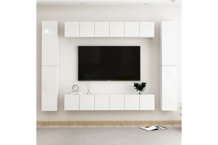 TV-skåp 10 delar vit högglans spånskiva - Vit - Möbler - TV- & Mediamöbler - TV-skåp