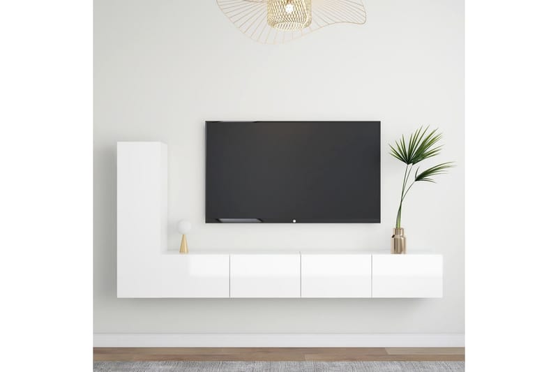 TV-skåp 3 delar vit högglans spånskiva - Vit - Möbler - TV- & Mediamöbler - TV-skåp