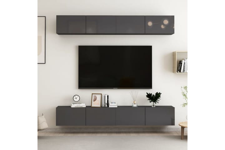 TV-skåp 4 delar grå högglans 100x30x30 cm spånskiva - Grå - Möbler - TV- & Mediamöbler - TV-skåp