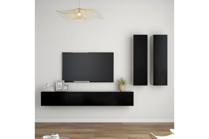 TV-skåp 4 delar svart spånskiva - Svart - Möbler - TV- & Mediamöbler - TV-skåp