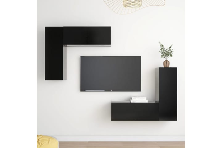 TV-skåp 4 delar svart spånskiva - Svart - Möbler - TV- & Mediamöbler - TV-skåp