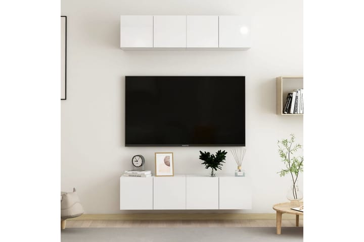 TV-skåp 4 delar vit högglans 60x30x30 cm spånskiva - Vit - Möbler - TV- & Mediamöbler - TV-skåp