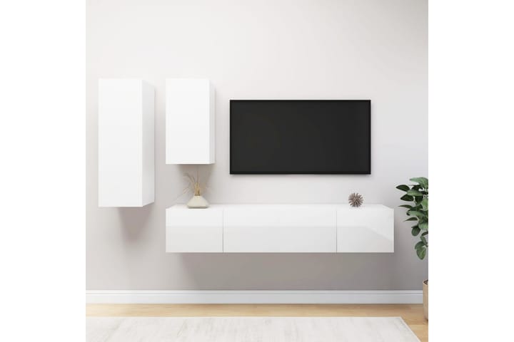 TV-skåp 4 delar vit högglans spånskiva - Vit - Möbler - TV- & Mediamöbler - TV-skåp