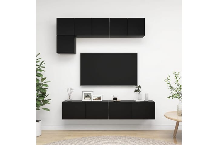 TV-skåp 5 delar svart spånskiva - Svart - Möbler - TV- & Mediamöbler - TV-skåp