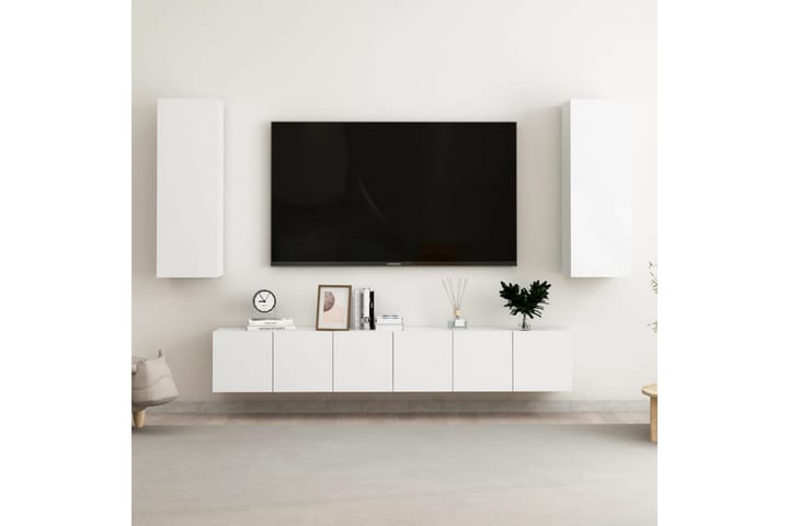 TV-skåp 5 delar vit högglans spånskiva - Vit - Möbler - TV- & Mediamöbler - TV-skåp