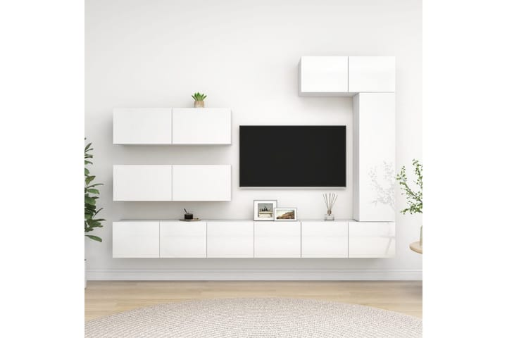 TV-skåp 7 delar vit högglans spånskiva - Vit - Möbler - TV- & Mediamöbler - TV-skåp