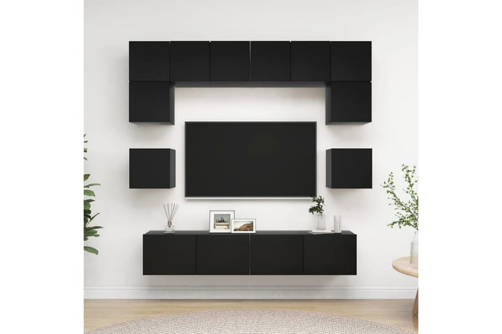 TV-skåp 8 delar svart spånskiva - Svart - Möbler - TV- & Mediamöbler - TV-skåp