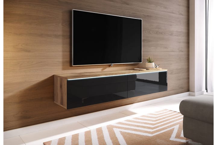 Tv-skåp Lourmais 140 cm Vit LED - Natur/Svart - Möbler - TV- & Mediamöbler - TV-skåp