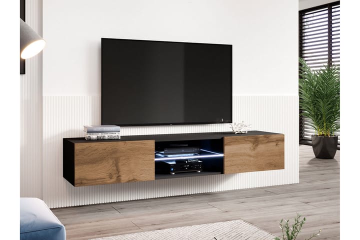 Tv-skåp Veria Blå LED - Natur/Svart - Möbler - TV- & Mediamöbler - TV-skåp