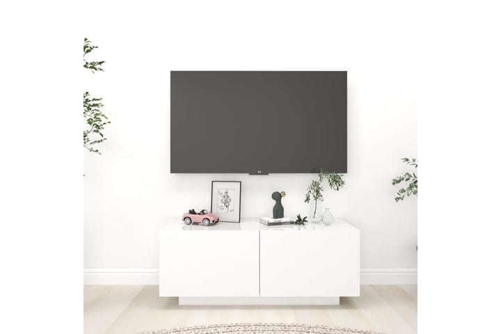 TV-skåp vit högglans 100x35x40 cm spånskiva - Vit - Möbler - TV- & Mediamöbler - TV-skåp