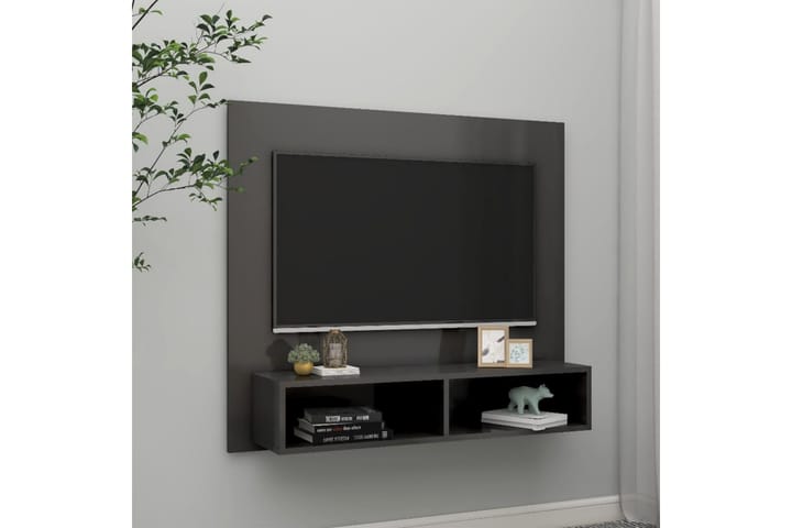 Väggmonterat tv-skåp grå högglans 102x23,5x90 cm spånskiva - Grå - Möbler - TV- & Mediamöbler - TV-skåp