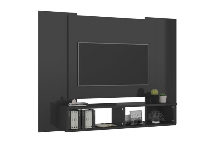 Väggmonterat tv-skåp grå högglans 120x23,5x90 cm spånskiva - Grå - Möbler - TV- & Mediamöbler - TV-skåp