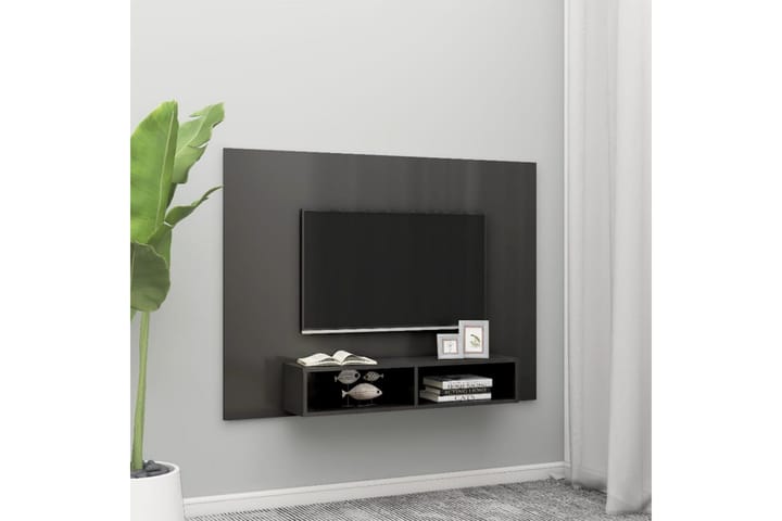 Väggmonterat tv-skåp grå högglans 135x23,5x90 cm spånskiva - Grå - Möbler - TV- & Mediamöbler - TV-skåp