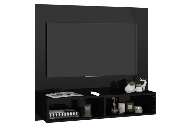 Väggmonterat tv-skåp svart högglans 102x23,5x90 cm spånskiva - Svart - Möbler - TV- & Mediamöbler - TV-skåp
