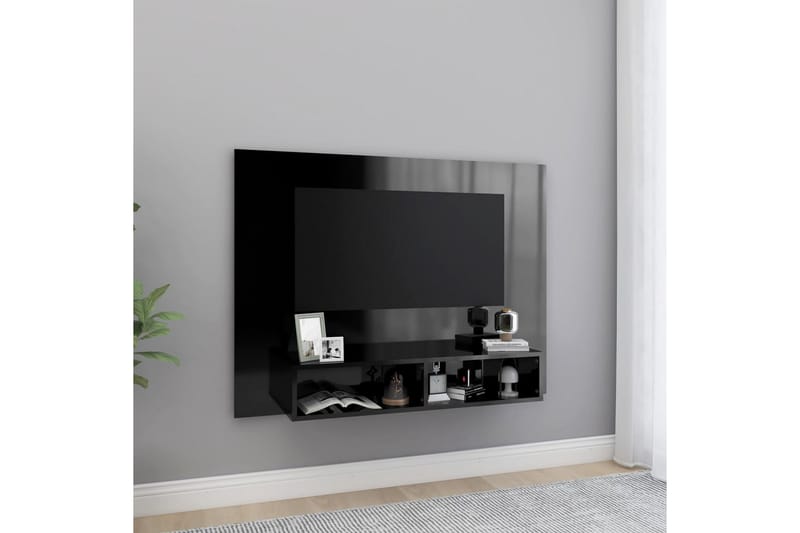 Väggmonterat tv-skåp svart högglans 120x23,5x90 cm spånskiva - Svart - Möbler - TV- & Mediamöbler - TV-skåp