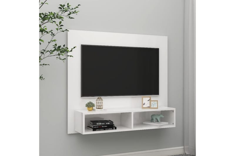 Väggmonterat tv-skåp vit högglans 102x23,5x90 cm spånskiva - Vit - Möbler - TV- & Mediamöbler - TV-skåp