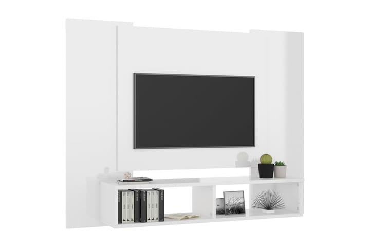 Väggmonterat tv-skåp vit högglans 120x23,5x90 cm spånskiva - Vit - Möbler - TV- & Mediamöbler - TV-skåp