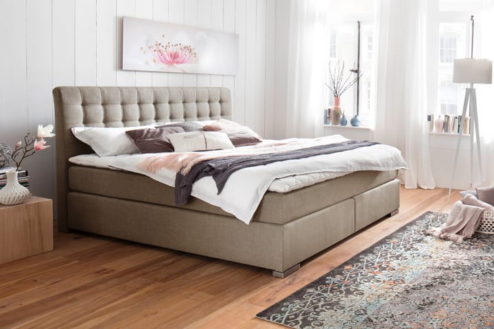 Sängpaket Griante Kontinentalsäng 180x200 cm H2 - Krämvit/Krom - Möbler - Sängar - Komplett sängpaket