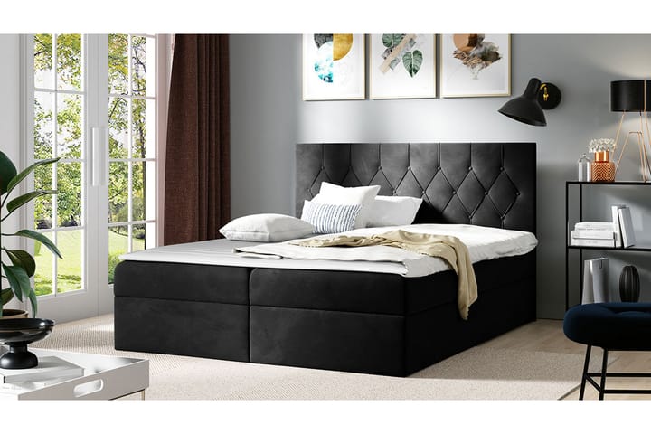 Sängpaket Kontinentalsäng Kanwar 180x200 cm med Förvaring - Svart - Möbler - Säng - Komplett sängpaket