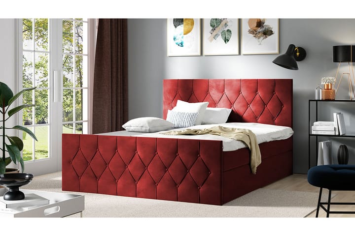 Sängpaket Kontinentalsäng Kanwer 180x200 cm med Förvaring - Röd - Möbler - Säng - Komplett sängpaket