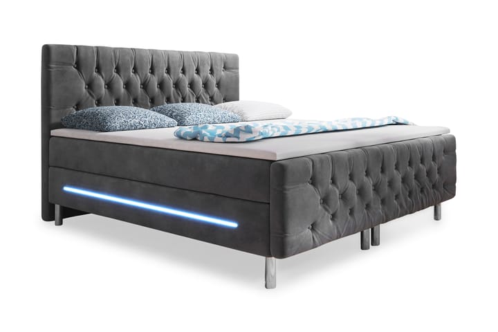 Komplett Sängpaket Celinda 180x200 LED-belysning Sammet - Grå - Möbler - Fåtölj & stolar - Fåtölj - Chesterfield fåtölj