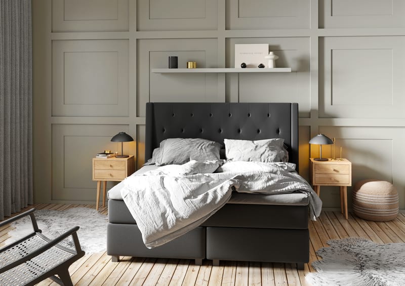 Komplett Sängpaket Langham 210x210 cm Grå - Grå|Svart - Möbler - Säng - Kontinentalsäng