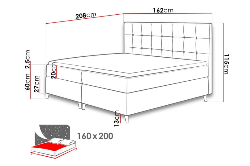 Kontinentalsäng Taiwan 160x200 cm - Grå - Möbler - Säng - Kontinentalsäng