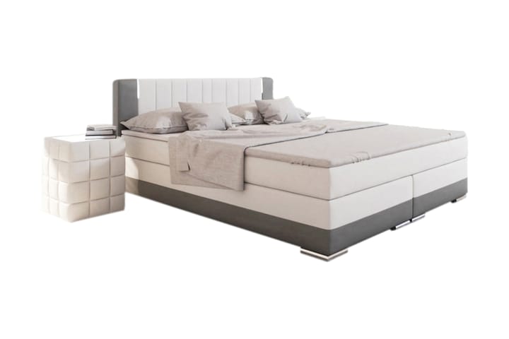 Box spring Säng 200x200 cm LED white / gray artificial leath - Möbler - Säng - Sängtillbehör & sänggavel - Sängförvaring