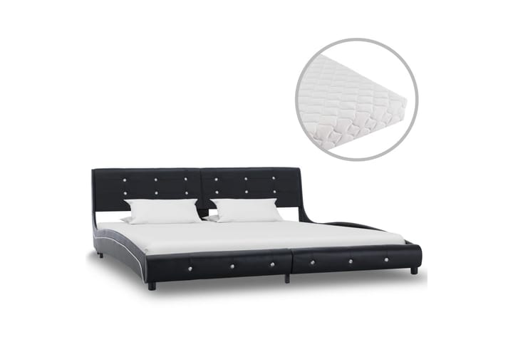 Säng med madrass svart konstläder 180x200 cm - Svart - Möbler - Säng - Ramsäng & resårbotten