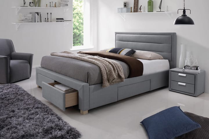 Förvaringssäng Caparao 160x200 cm - Grå/Trä/Natur - Möbler - Säng - Säng med förvaring