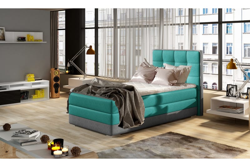 Förvaringssäng Konshens 90x200 cm Höger - Grön|Grå - Möbler - Säng - Säng med förvaring - Enkelsäng med förvaring