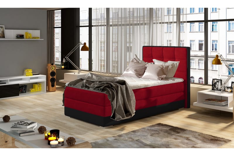 Förvaringssäng Konshens 90x200 cm Höger - Röd|Svart - Möbler - Säng - Säng med förvaring